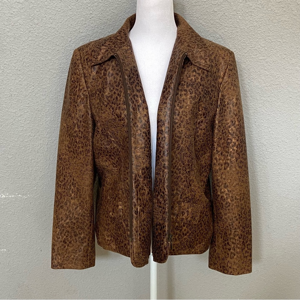 Alfred Dunner Animal Print Brown Blazer